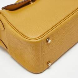 Pre Owned Hermes Jaune Ambre Togo Leather Gold Finish Mini Lindy Bag