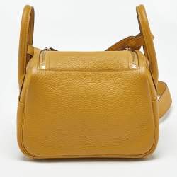 Pre Owned Hermes Jaune Ambre Togo Leather Gold Finish Mini Lindy Bag