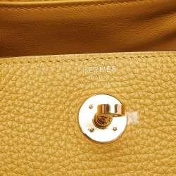 Pre Owned Hermes Jaune Ambre Togo Leather Gold Finish Mini Lindy Bag