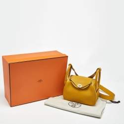 Pre Owned Hermes Jaune Ambre Togo Leather Gold Finish Mini Lindy Bag