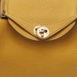 Pre Owned Hermes Jaune Ambre Togo Leather Gold Finish Mini Lindy Bag
