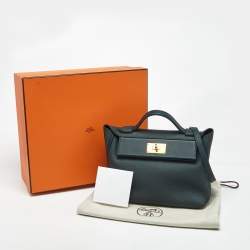 Pre Owned Hermès Vert Cypress Togo and Swift Leather Gold Finish 24/24 29 Bag
