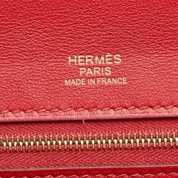 Pre Owned Hermes Rouge Piment/Rouge Vif Togo and Swift Leather Gold Finish 24/24 29 Bag
