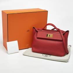 Pre Owned Hermes Rouge Piment/Rouge Vif Togo and Swift Leather Gold Finish 24/24 29 Bag
