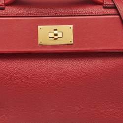 Pre Owned Hermes Rouge Piment/Rouge Vif Togo and Swift Leather Gold Finish 24/24 29 Bag