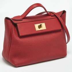 Pre Owned Hermes Rouge Piment/Rouge Vif Togo and Swift Leather Gold Finish 24/24 29 Bag