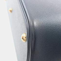 Pre Owned Hermes Bolide 35 Blue Indigo Courchevel Leather Top Handle Bag