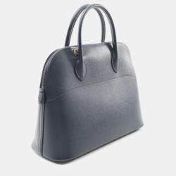 Pre Owned Hermes Bolide 35 Blue Indigo Courchevel Leather Top Handle Bag