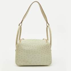Pre Owned Hermès Gris Perle Ostrich Gold Finish Lindy 26 Bag