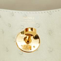 Pre Owned Hermès Gris Perle Ostrich Gold Finish Lindy 26 Bag