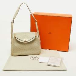 Pre Owned Hermès Gris Perle Ostrich Gold Finish Lindy 26 Bag