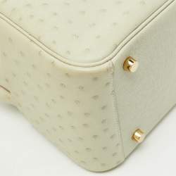 Pre Owned Hermès Gris Perle Ostrich Gold Finish Lindy 26 Bag