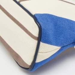 Pre Owned Hermes Rayures Rocabar Stripe Canvas Bolide Medium Travel Pouch Bag