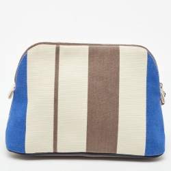 Pre Owned Hermes Rayures Rocabar Stripe Canvas Bolide Medium Travel Pouch Bag
