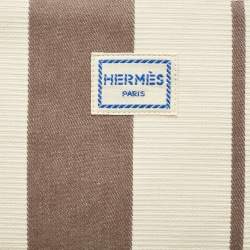 Pre Owned Hermes Rayures Rocabar Stripe Canvas Bolide Medium Travel Pouch Bag