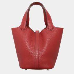Pre Owned Hermes Picotin 18 Rouge Clemence Leather Bag