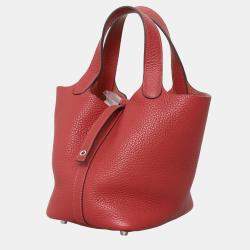 Pre Owned Hermes Picotin 18 Rouge Clemence Leather Bag
