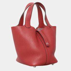Pre Owned Hermes Picotin 18 Rouge Clemence Leather Bag