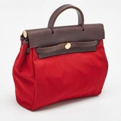 Pre Owned Hermes Brick Red/Moka Toile Canvas and Vache Hunter Herbag 31 Bag