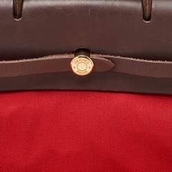Pre Owned Hermes Brick Red/Moka Toile Canvas and Vache Hunter Herbag 31 Bag