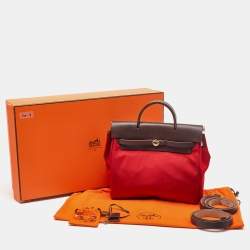 Pre Owned Hermes Brick Red/Moka Toile Canvas and Vache Hunter Herbag 31 Bag