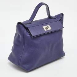 Pre Owned Hermes Blue Encre Togo and Swift Leather Palladium Finish 24/24 35 Bag