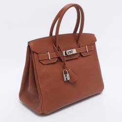 Pre Owned Hermes Noisette Evercolor Leather  Palladium Hardware Birkin 30 Bag