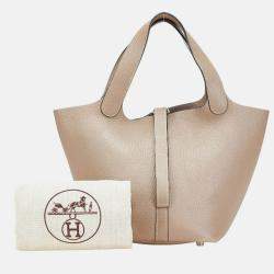 Pre Owned Hermes Picotin 18 Etoupe Grey Taurillon Clemence Handbag