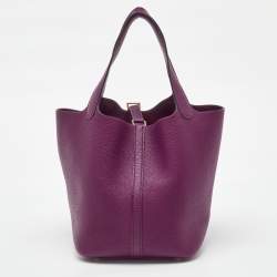 Pre Owned Hermes Anemone Taurillon Maurice Leather Gold Finish Picotin Lock 22 Bag