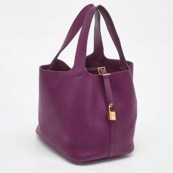 Pre Owned Hermes Anemone Taurillon Maurice Leather Gold Finish Picotin Lock 22 Bag