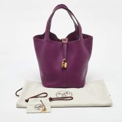 Pre Owned Hermes Anemone Taurillon Maurice Leather Gold Finish Picotin Lock 22 Bag