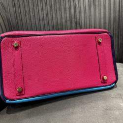 Pre Owned Hermes Birkin 30 Rose Jaipur Lagoon Blue Iris Purple Goat Leather Tote Bag