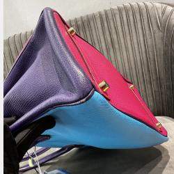Pre Owned Hermes Birkin 30 Rose Jaipur Lagoon Blue Iris Purple Goat Leather Tote Bag