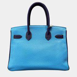 Pre Owned Hermes Birkin 30 Rose Jaipur Lagoon Blue Iris Purple Goat Leather Tote Bag