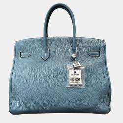 Pre Owned Hermes Birkin 35 Blue Togo Leather Tote Bag