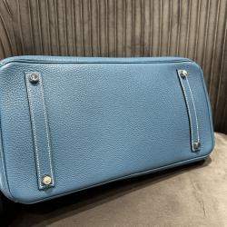 Pre Owned Hermes Birkin 35 Blue Togo Leather Tote Bag