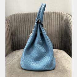 Pre Owned Hermes Birkin 35 Blue Togo Leather Tote Bag