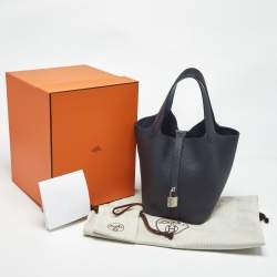 Pre Owned Hermès Bleu Nuit/Bleu France Taurillon Clemence Leather Picotin Lock 18 Bag