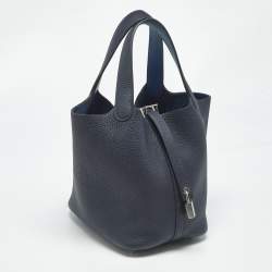 Pre Owned Hermès Bleu Nuit/Bleu France Taurillon Clemence Leather Picotin Lock 18 Bag