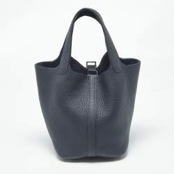 Pre Owned Hermès Bleu Nuit/Bleu France Taurillon Clemence Leather Picotin Lock 18 Bag
