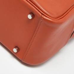 Pre Owned Hermes Terre Battue/Capucine Swift Leather Palladium Finish Mini Lindy Bag