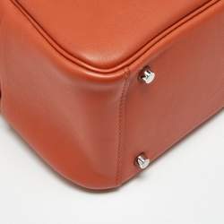 Pre Owned Hermes Terre Battue/Capucine Swift Leather Palladium Finish Mini Lindy Bag