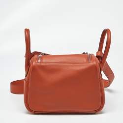 Pre Owned Hermes Terre Battue/Capucine Swift Leather Palladium Finish Mini Lindy Bag