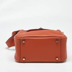 Pre Owned Hermes Terre Battue/Capucine Swift Leather Palladium Finish Mini Lindy Bag