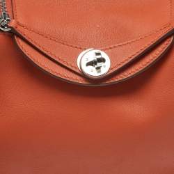 Pre Owned Hermes Terre Battue/Capucine Swift Leather Palladium Finish Mini Lindy Bag