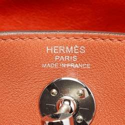Pre Owned Hermes Terre Battue/Capucine Swift Leather Palladium Finish Mini Lindy Bag