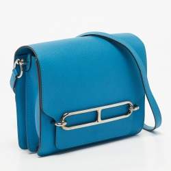 Pre Owned Hermes Blue Hydra Evercolor Leather Roulis 18 Bag
