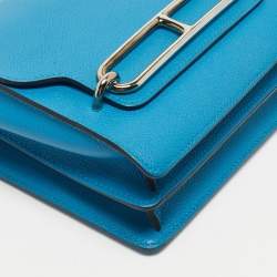 Pre Owned Hermes Blue Hydra Evercolor Leather Roulis 18 Bag