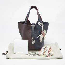 Pre Owned Hermès Bleu Nuit/Rouge Sellier/Framboise Taurillon Clemence Leather Picotin Lock 18 Bag
