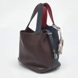 Pre Owned Hermès Bleu Nuit/Rouge Sellier/Framboise Taurillon Clemence Leather Picotin Lock 18 Bag